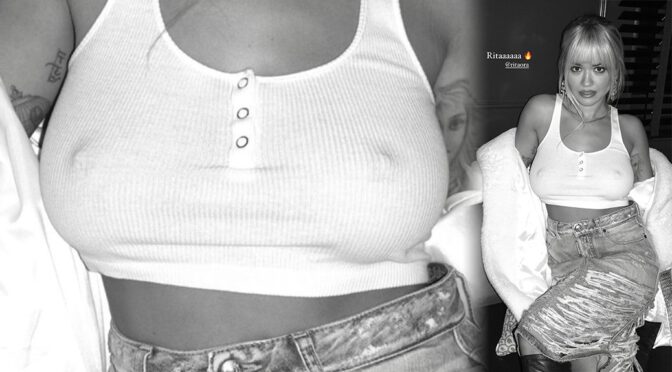 Rita Ora – Sexy Braless Boobs in a See-Through Top