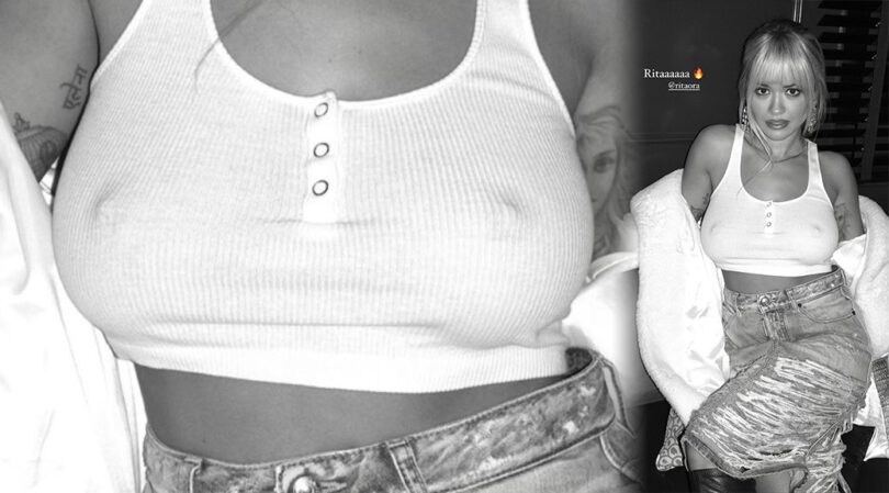 Rita Ora – Sexy Braless Boobs in a See-Through Top