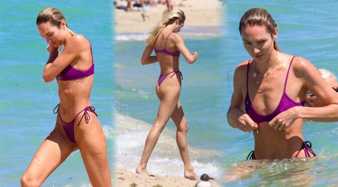 Candice Swanepoel – Sexy Toned Body in a Skimpy Bikini on a Beach in Miami