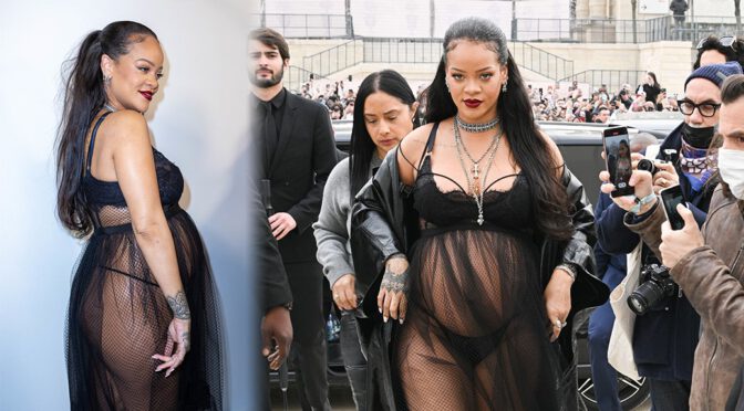 Rihanna – Sexy Pregnant Body in Underwear at Dior Womenswear Fall/Winter 22/23 Fashion Show in Paris
