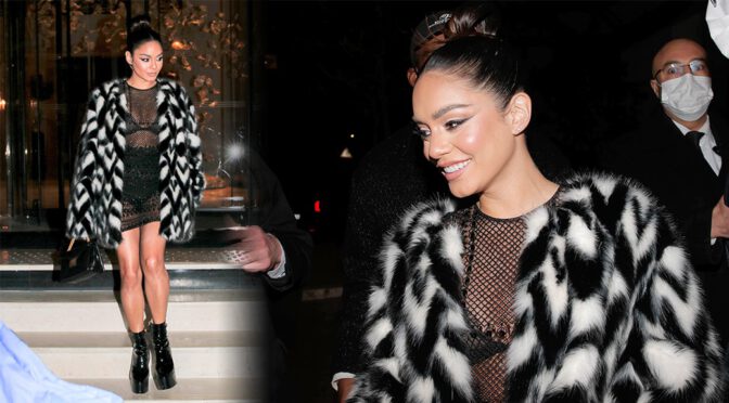 Vanessa Hudgens – Sexy Legs and Black Bra at Soho House in Paris