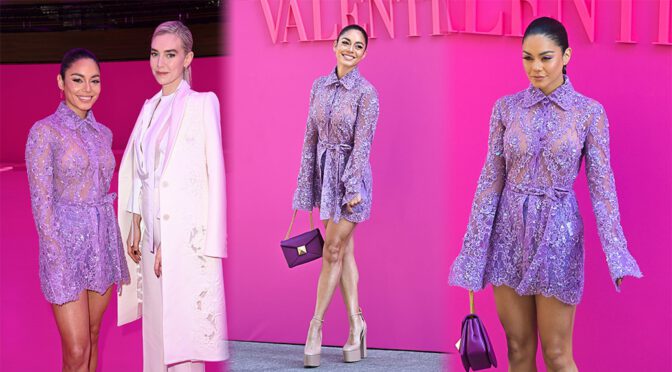 Vanessa Hudgens – Sexy Legs & Braless Breasts at Valentino Fashion Show in Paris