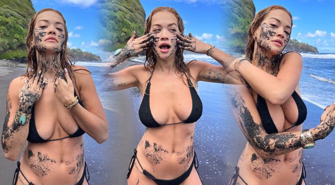 Rita Ora – Fantastic Boobs in a Sexy Black Bikini