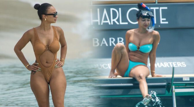 Draya Michele Shows Boobs and Ass in Bikini on the Beach in Barbados