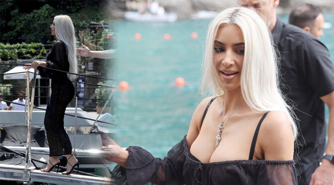 Kim Kardashian Shows Spectacular Cleavage at Abbey of San Fruttuoso in Portofino