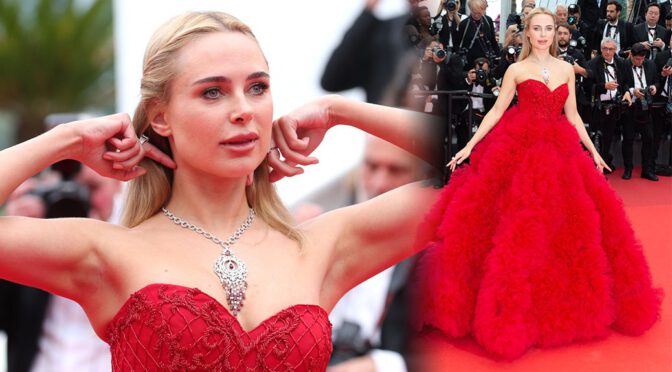 Kimberley Garner’s Beautiful Boobs in Red Dress at “Forever Young” Premiere in Cannes