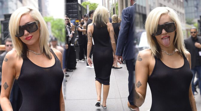 Miley Cyrus’ Braless Boobs and Thong Panties in See-Through Dress at NBCUniversal Upfronts