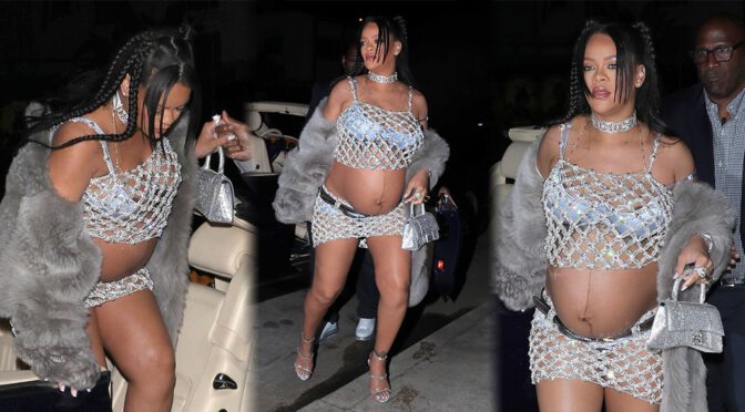 Rihanna – Sexy Legs and Nipslip in Skimpy Outfit at Giorgio Baldi in Santa Monica