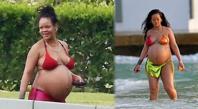 Rihanna – Big Boobs and Pregnant Body in Bikini in Barbados