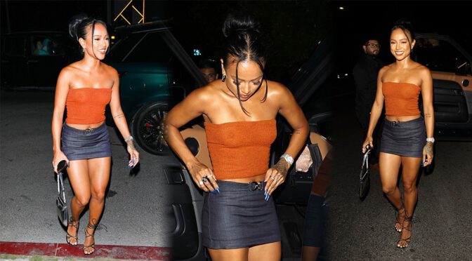 Karrueche Tran Shows Sexy Legs and Nipples at Catch Steak LA in West Hollywood