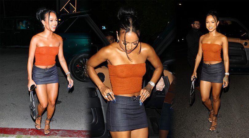 Karrueche Tran Shows Sexy Legs and Nipples at Catch Steak LA in West Hollywood