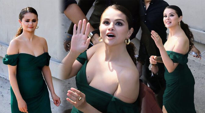 Selena Gomez Flaunts Big Boobs in Sexy Dress at “Jimmy Kimmel Live” in Hollywood