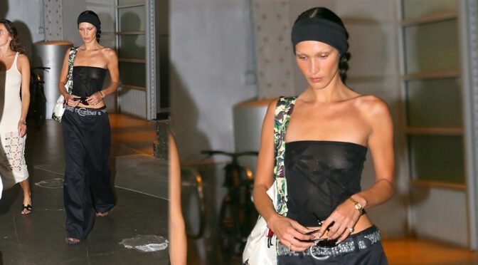 Bella Hadid Shows Braless Boobs and Nipples at Pier 59 in New York