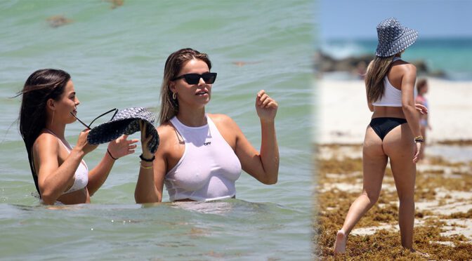 Brooks Nader’s Sexy Boobs and Nipples in Wet T-Shirt on a Beach in Miami