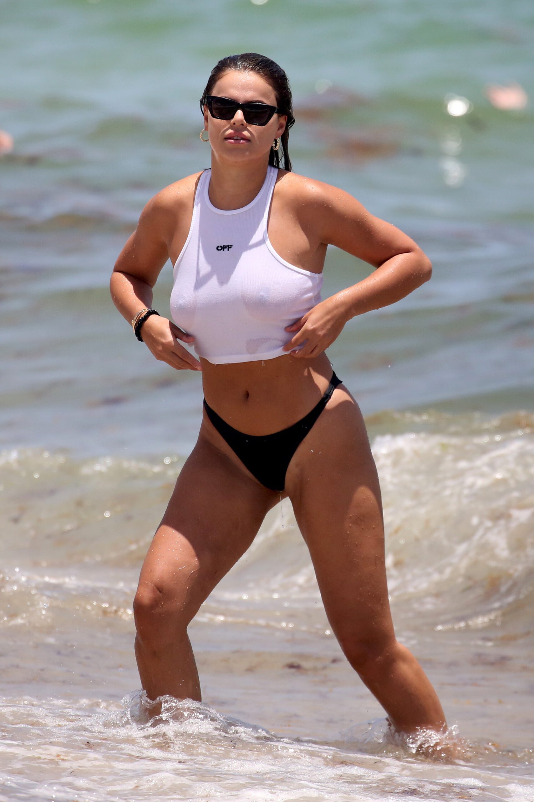 Brooks Nader’s Sexy Boobs and Nipples in Wet T-Shirt on a Beach in Miami. 