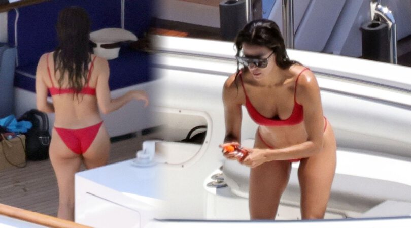 Eva Longoria in Sexy Red Bikini in Capri
