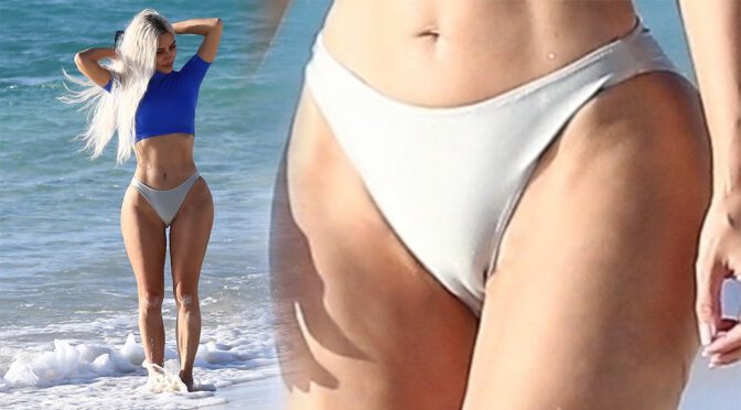 Kim Kardashian’s Sexy Cameltoe at the Beach in Turks & Caicos