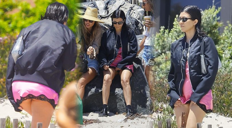 Kourtney Kardashian’s Sexy Legs and Upskirt at a Birthday Party in Malibu