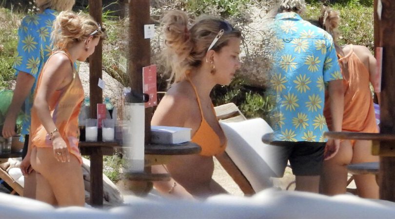 Millie Bobby Brown Shows Sexy Ass in Thong Bikini at a Beach in Sardinia