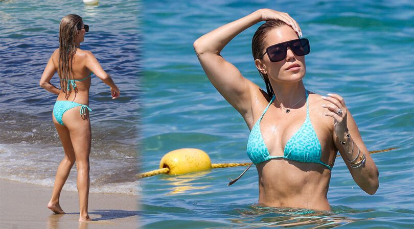 Sylvie Meis’ Beautiful Boobs in Bikini on the Beach in Saint Tropez