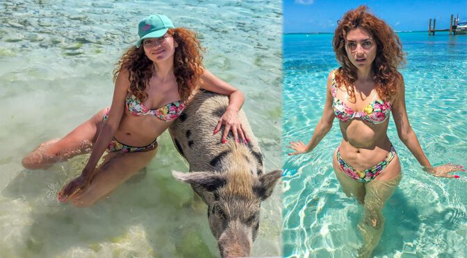 Blanca Blanco Shows Sexy Body in Bikini at the Pig Beach in the Bahamas