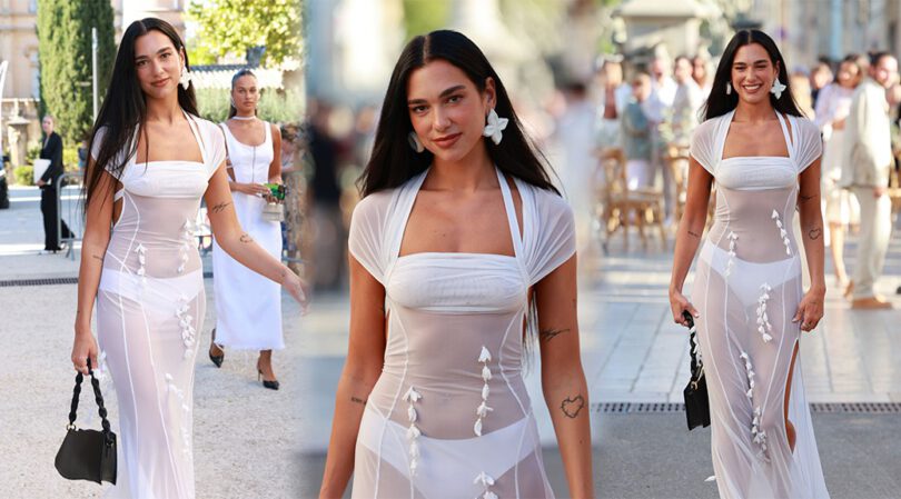 Dua Lipa Shows Sexy Panties in Sheer Dress Out in Charleval