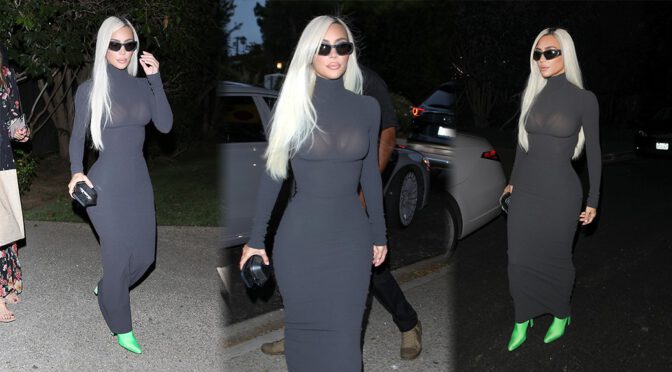 Kim Kardashian Flaunts Gorgeous Curvy Body in Tight Dress Out in Brentwood