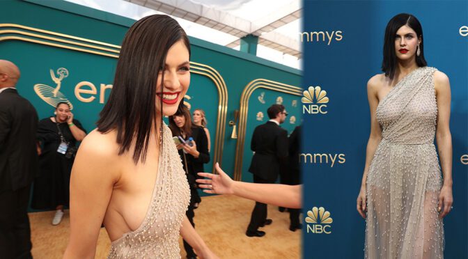 Alexandra Daddario’s Braless Boobs in Sheer Dress at 74th Annual Primetime Emmy Awards in Los Angeles