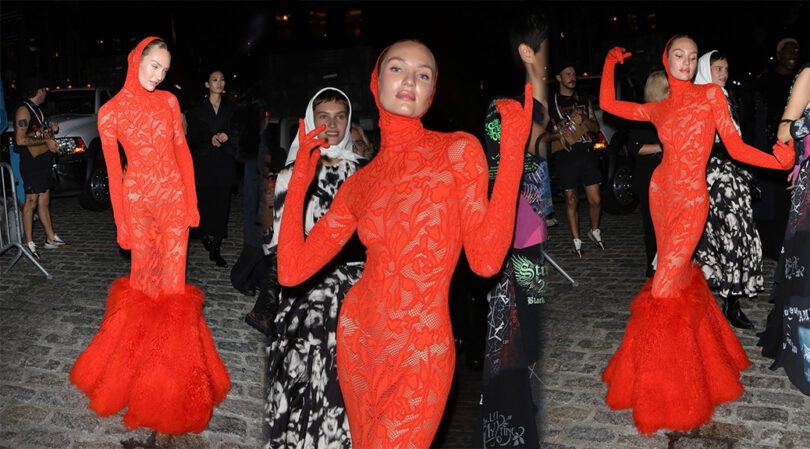 Candice Swanepoel Braless in Sexy Dress at Vogue Event in New York