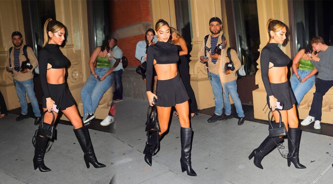 Chantel Jeffries’ Sexy Legs in Mini Skirt at Zero Bond in New York