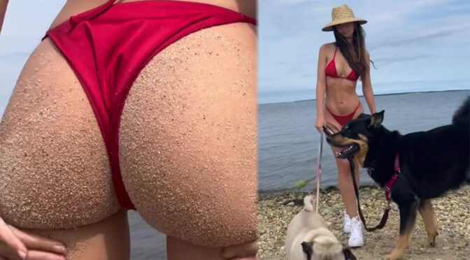 Emily Ratajkowski Flaunts Perfect Ass in Tiny Red Bikini (Video)