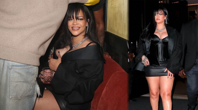Rihanna’s Spectacular Boobs and Legs in Micro Dress at Canary Club in New York