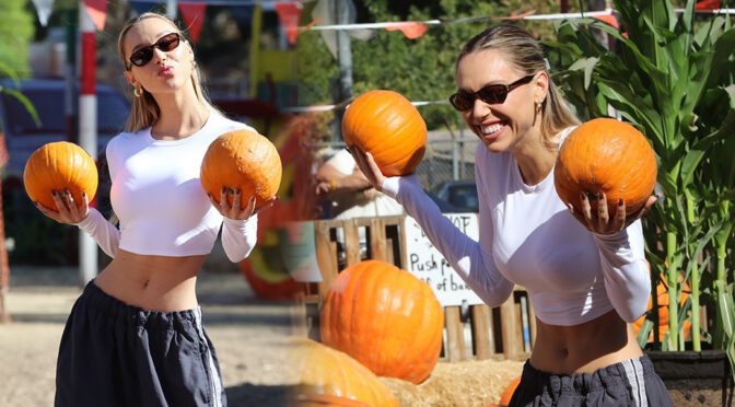 Alexis Ren’s Sexy Boobs and Fit Body at Pumpkin Patch in Los Angeles