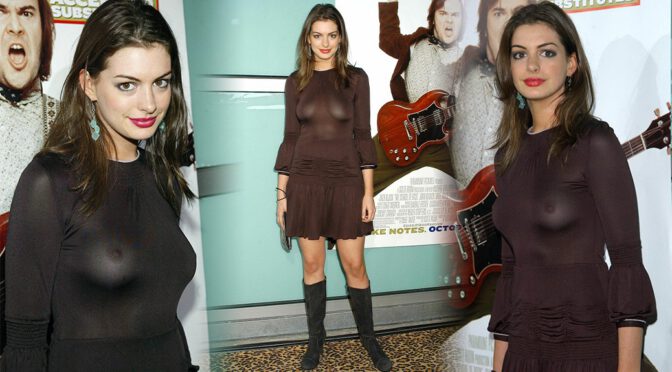 Anne Hathaway Expose Boobs and Nipples at “School Of Rock” Premiere in Los Angeles (2003) (NSFW)