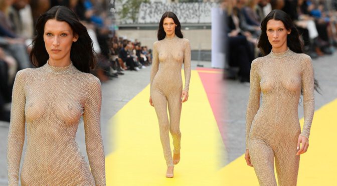 Bella Hadid Expose Boobs and Nipples at Stella McCartney Fashion Show in Paris