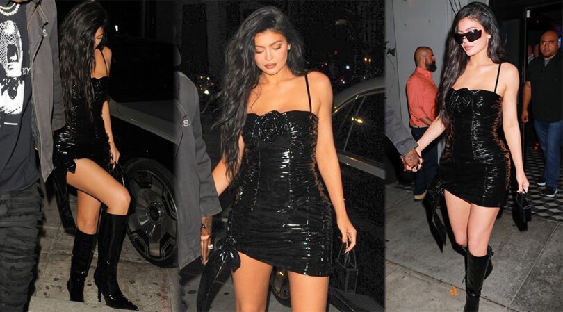 Kylie Jenner Shows Sexy Legs in Small Dress at Craig’s in West Hollywood