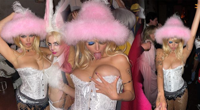 Rebecca Black Shows Big Boobs Dressed as Pamela Anderson for Halloween