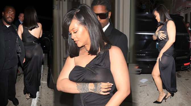 Rihanna’s Gorgeous Body in Sexy See-Through Dress at Olivetta Restaurant in West Hollywood