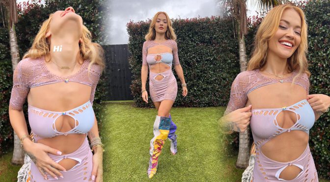 Rita Ora Shows Sexy Boobs in a Skimpy Outfit