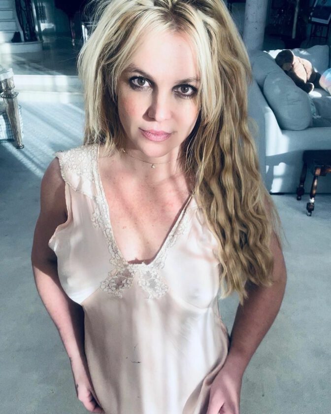 Britney Braless In Sheer Nightgown