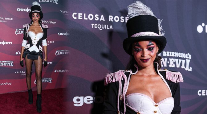 Ella Balinska Shows Sexy Cleavage at CARN*EVIL Halloween Party in Los Angeles