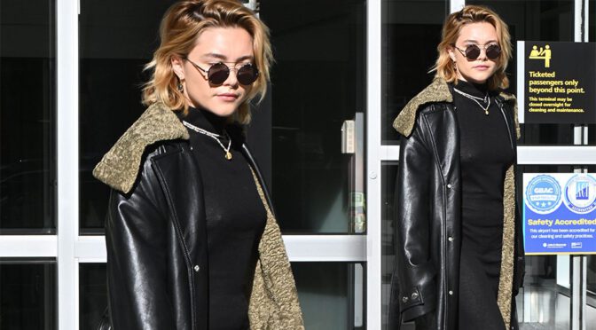 Florence Pugh Shows Braless Boobs and Nipples at JFK Airport in New York