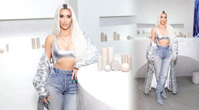 Kim Kardashian Shows Sexy Boobs at SKKN by KIM Holiday Pop-Up Store in Century City