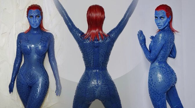 Kim Kardashian Flaunts Sexy Curves Dressed as Mystique for Halloween