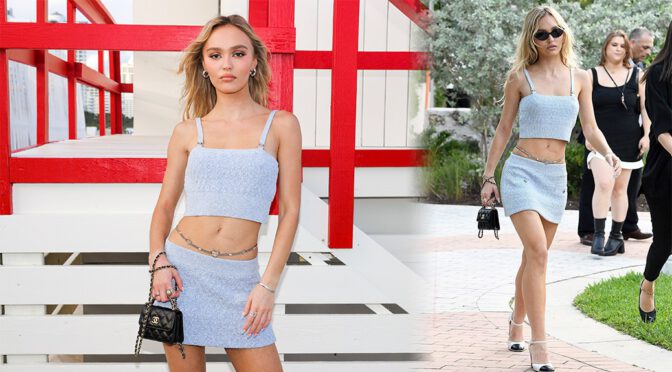 Lily Rose Depp Flaunts Sexy Legs in Mini Skirt at CHANEL Cruise 2022/23 Collection in Miami Beach