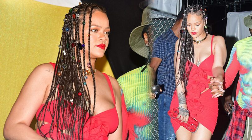 Rihanna Shows Sexy Braless Boobs and Legs at Imagine Reggae Festival in Barbados