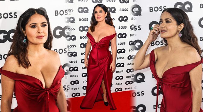 Salma Hayek Flaunts Big Boobs at GQ Men Of The Year Awards in London