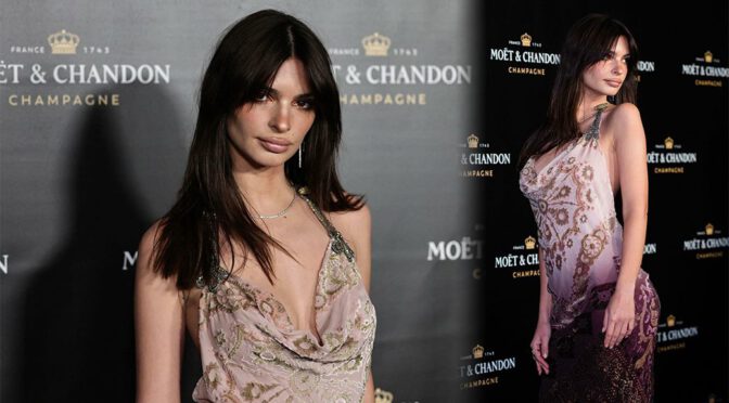 Emily Ratajkowski Gorgeous in Sexy Dress at Moet & Chandon Holiday Season Celebration in New York