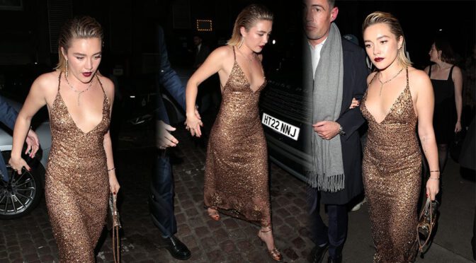 Florence Pugh’s Sexy Boobs in Gorgeous Dress at British Fashion Awards After Party in London
