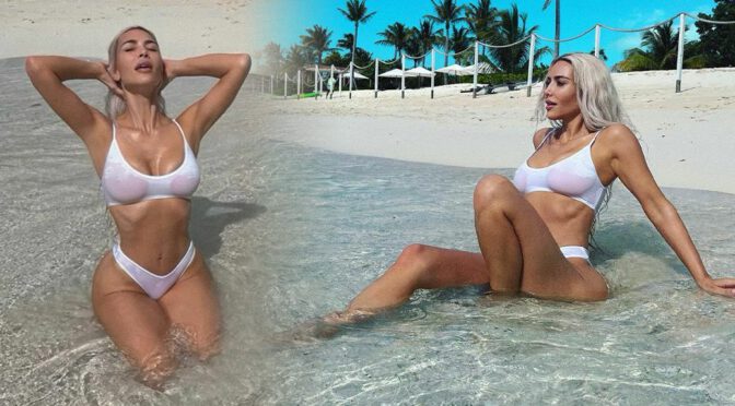 Kim Kardashian Flaunts Beautiful Boobs in Sexy White Bikini